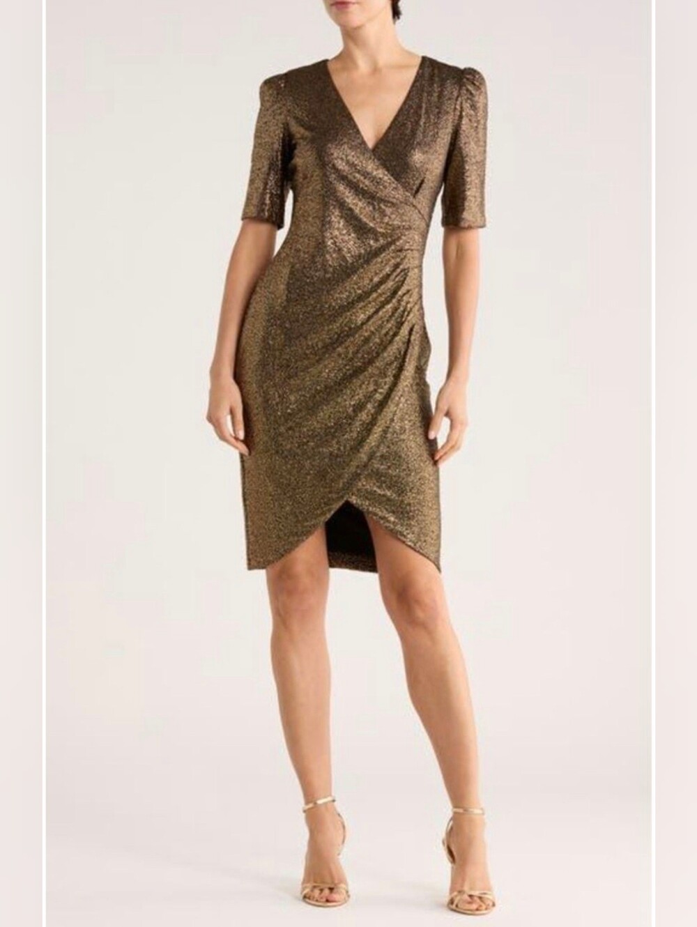 Calvin Klein Metallic Gold Wrap Top Dress